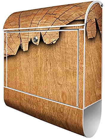 banjado® Design Briefkasten mit Holz 38,5x46,5x13cm & 2 Schlüssel - Briefkasten Stahl weiß mit Zeitungsfach pulverbeschichtet - Postkasten A4 Einwurf inkl. Montagematerial