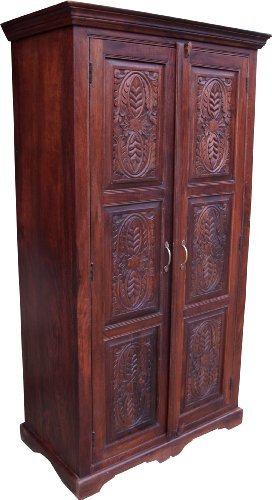 GURU SHOP Kleiderschrank im Kolonialstil mit Fächern, Kleiderstange - Modell 1, Braun, 185x100x52 cm, Schränke & Kleiderschränke