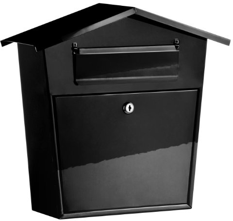 Premier Housewares Letter Box Black Post Box Post Boxes Outside Waterproof Metal Parcel Box Letter Box Cages Black Letter Box 37h x 38w x 14d