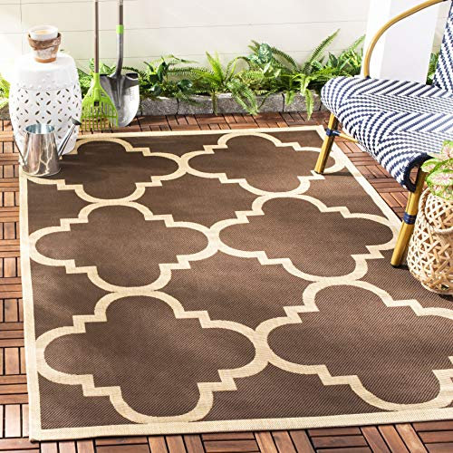SAFAVIEH Washable Rug Outdoor Courtyard Collection - 4' Square, Dark Brown, Non-Shedding & Easy Cleaning, Ideal for Patio, Backyard, Mudroom (CY6243-204)