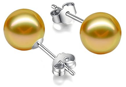 Schmuckwilli Perlenohringe für Damen & Mädchen - mit 12mm großen golden runden Muschelkernperlen MK Perlen - Elegante Ohrringe für jeden Anlass - Ohrstecker - Ohrhänger Pearl earrings für Frauen