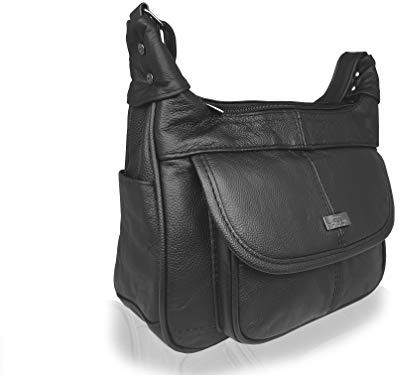 Quenchy London Leather Ladies Handbag, Soft Cowhide Leather Crossbody Shoulder Hand Bag 747K Black