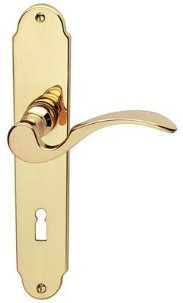 HOPPE Langschild Türdrückergarnitur für den Wohnbereich Messing poliert Typ Caracas M112SLN/2021 WC - Garnitur ohne Schauscheibe