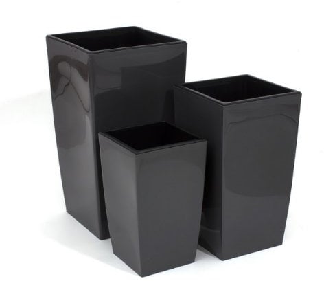 Prosperplast Dekoratives 3er Set Blumenkübel Blumentopf schiefer grau glänzend Pflanzeinsatz Coubi Serie