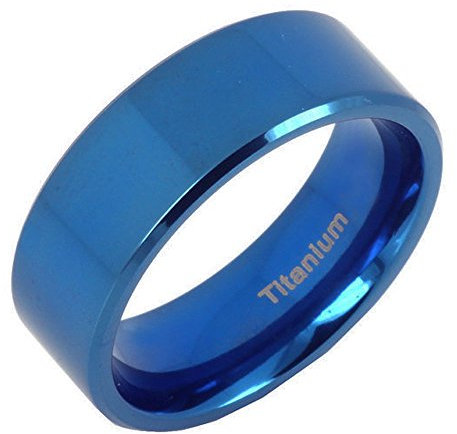 Gemini - Titan Trauring Flach Einfarbig Blau 6mm Breit - Titan, R (19)
