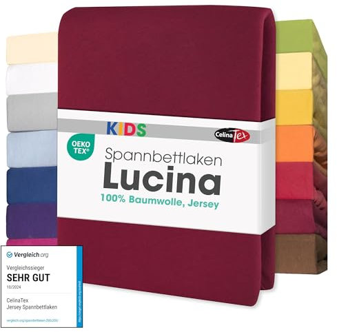 CelinaTex Jersey Spannbettlaken Lucina für Kids Doppelpack 60x120-70x140cm Bordeaux rot 100% Baumwolle gekämmt superweich Spannbettbezug, Leintuch, Bettlaken, elastisch, Strech, Oeko-Tex