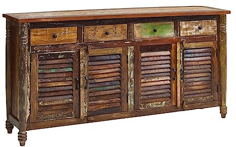 Massivmoebel24.de Sideboard Fable aus Altholz, Kommode Vintage aus Massivholz, Holzkommode mit 4 Schubladen und 4 Schranktüren