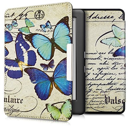 kwmobile Carcasa Compatible con Kobo GLO HD/Touch 2.0 Funda - Funda con Tapa y Cierre magnético de Cuero sintético - Mariposas Vintage