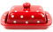 UNGARNIKAT - Butterdose Keramik - Landhaus Vintage Butterglocke und Butterschale - 250g - Rot mit handbemalten weißen Punkten - Butterschale mit Deckel und Griff - Spüllmaschinenfest