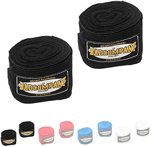 Bad Company Box-Bandagen I Elastische Handgelenksbandagen mit breitem Klettverschluss, Daumenschlaufe und Einer Wickelanleitung für das Boxtraining I Schwarz 5 m