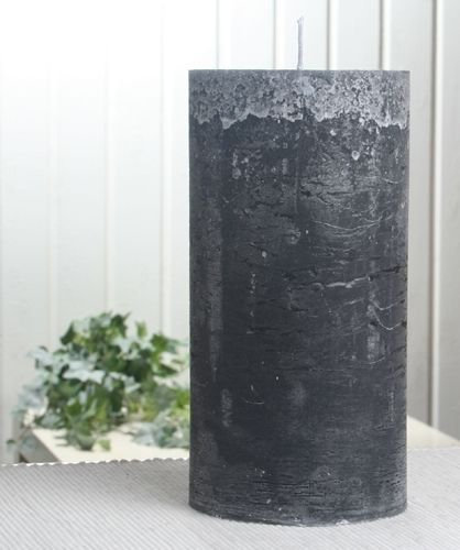 Birsppy Rustik-Stumpenkerze, 20 x 10 cm Ø, anthrazit-schwarz