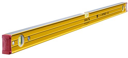 STABILA Magnet-Wasserwaage Type 96-2 M, 122 cm, extrasteifes Alu-Profil, extrastarke Seltenerd-Magnete, 1 Horizontal-/2 Vertikal-Libellen, stoßdämpfende Endkappen, Rutsch-Stopper, Made in Germany