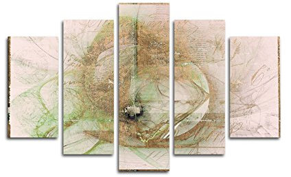 La pensée Répartiteur – abstrakt338 _ 5 pièces rose pâle (Largeur totale 150 x hauteur 100 cm) image sur toile vert marron motif einteiliges Déco image abstrait Reproduction sur châssis