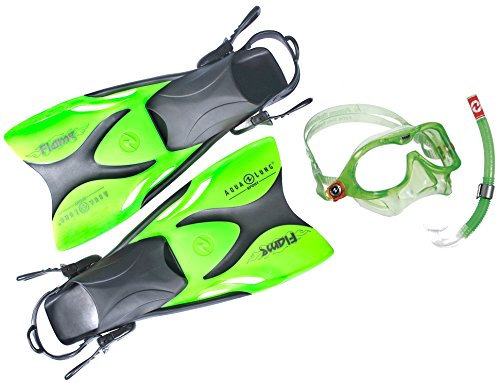 Aqua Lung Flame Juniorflossen Kinderflossen (apfelgrün Set + Reef Maske/schnorchel, 27-32)