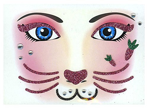 Face Art Decor Glitzer Tattoo Sticker Hase - Wunderschöne Dekoration für Gesicht zu Karneval, Geburtstag, Mottoparty oder Kirmes