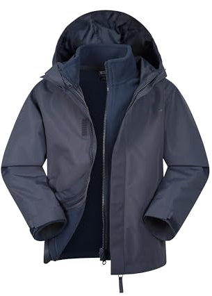 Mountain Warehouse Fell Kids 3 in 1 Jacket - Water-Resistant Triclimate Raincoat, Detachable Inner Coat & Packaway Hood - for Walking, Hiking & Outdoors Navy Kids Size 2-3 Years