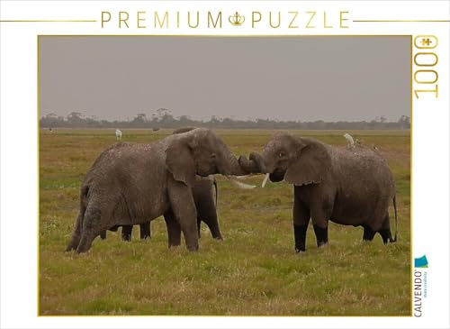CALVENDO Puzzle Spielstunde der Elefanten in freier Wildbahn. Kenia | 1000 Teile Lege-Größe 64 x 48 cm Foto-Puzzle für glückliche Stunden
