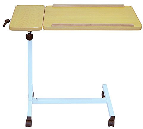 Aidapt Twin Overbed and Chair Table Desk with Hygienic Laminated Easy Clean Top, Height and Angle Adjustment for Writing, Eating, Reading and Hobbies with Easy Move Castors with Brakes.