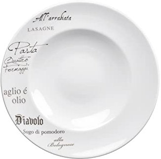 CreaTable - EUROPA GUSTOSO - Pastateller 30,5 cm aus Porzellan mit Schriftdekor