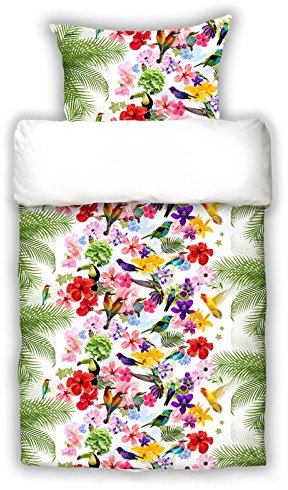 Moon Mako Satin Bettwäsche Blumen Mango 135x200 Digitaldruck Art. D2290/09