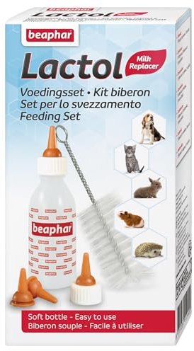 Beaphar – LACTOL – Pack biberon et tétines + Brosse à Nettoyer pour Nourrir Les Nouveau-nés/Animaux en Croissance – Biberon Souple & Facile à Utiliser – Contient 1 biberon, 6 tétines & 1 goupillon