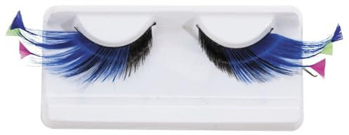 PARTYPRO Faux Cils Longs Bleus avec Plumes Fluo Adulte - Fluos - Taille Unique