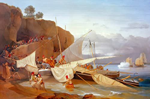 Kunstdruck/Poster: Carl Wilhelm Freiherr von Heideck Griechische Seeräuber auf der Flucht - hochwertiger Druck, Bild, Kunstposter, 85x55 cm