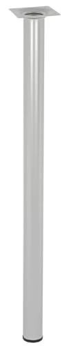 WAGNER Möbelbein/Tischbein/Möbelfuß Classic Retro - Ø 30 x 500 mm, integrierte Anschraubplatte 60 x 60 mm, Innengewinde Ø 10 mm, Stahl pulverbeschichtet Aluminium-Silber - 12125001