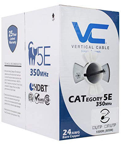 Vertical Cable Cat5e, 350 Mhz, UTP, Gel Filled (Flooded Core), Direct Burial, 1000ft, Black, Bulk Ethernet Cable