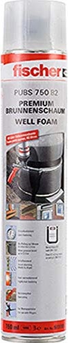 fischer Premium Brunnenschaum Well Foam PUBS 750, wasserfester Pistolenschaum, Montageschaum zum Verfüllen & Dämmen, Bauschaum für Schaumpistolen, 750 ml