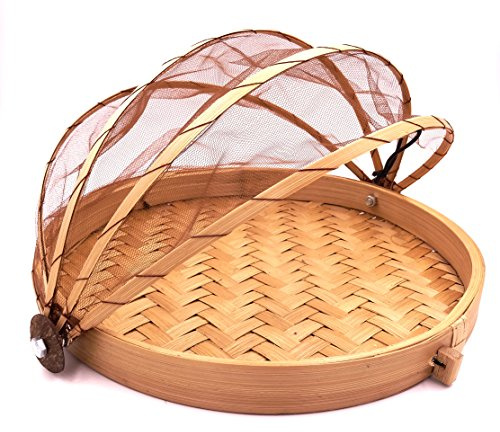 artisanal Cloche à Fromage Fruit 35 cm Garde Manger Bambou Corbeille Marron Bois Plateau Fromage Filet Naturel Protège Aliments