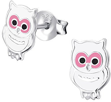 Laimons Mädchen Kids Kinder-Ohrstecker Ohrringe Kinderschmuck Eule Vogel Kauz Tier weiß aus Sterling Silber 925