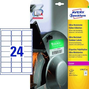 Avery Zweckform Folien-Etiketten ultra-resistent 63,5x33,9mm VE=10 Bogen/240 Etiketten weiß