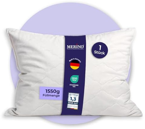 Merino-Betten Hochwertiges Kopfkissen 65x100 | Schlafkissen | Innenkissen mit verstepptem Bezug | Serie Wolke