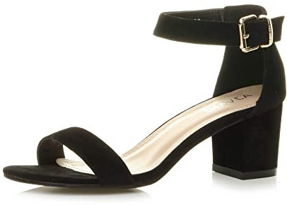 Ajvani Womens Ladies mid Heel peep Toe Buckle Ankle Strap Party Strappy Sandal, Black Suede, 3 UK