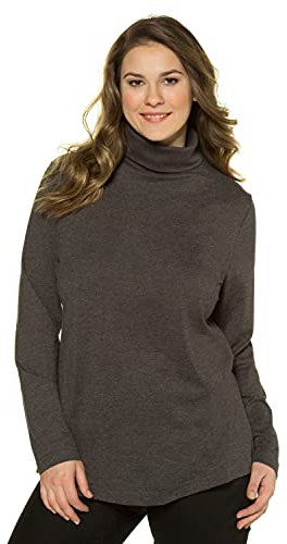 Ulla Popken Damen Basic-shirtrolli Rollkragenpullover, Anthrazit Melange, 42-44 EU
