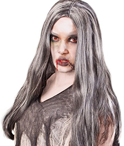 Fasching Karneval Zombie Zillah Perücke grau Langhaar Halloween