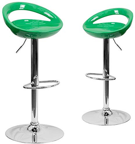 Flash Furniture Wilson Barhocker aus Kunststoff, höhenverstellbar, mit Abgerundeter Aussparung an der Rückseite und verchromtem Sockel, Grün, 2 Stück