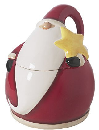 Excelsa Santa Claus Biscottiera, Ceramica, Rosso, 14x15x18.5 cm