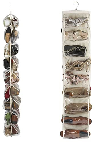 Heavy Duty 18 bolsillo para colgar organizador de zapatos para armario Rail para hasta 18 pares - tipo Beige Material robusta lona Oxford (600d) con reforzada clara PVC bolsillos - 30 x 137 cm - Organizador de almacenamiento de organizador por Brilliant Feet