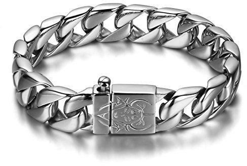JewelryWe Schmuck Edelstahl Herren Armband, Biker schwer Fahrradkette Armkette, Partnerarmband Armreif Silber 23cm Breite 15mm Vatertagsgeschenk