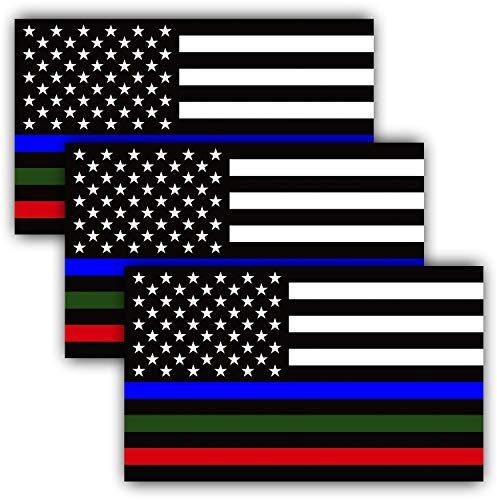 ANLEY 5 X 3 Zoll D¨¹nne Linie US-Flagge Aufkleber - Blau Gr¨¹n und Rot Reflektierende Streifen Amerikanische Flagge Auto Aufkleber - Unterst¨¹tzung der Polizei Milit?r und Feuerwehr (3er Pack)