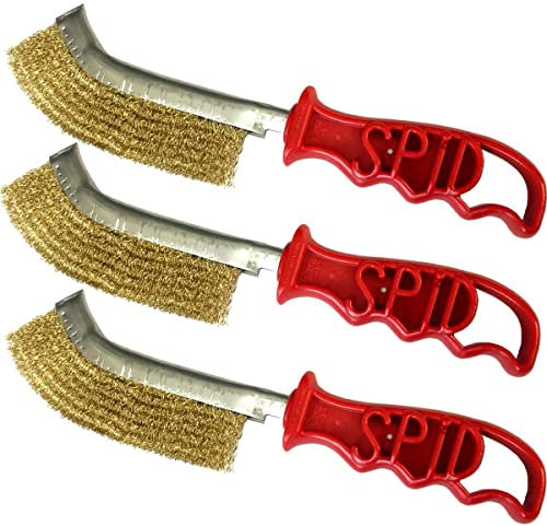 (Pack of 3) Genuine SIT SPID Brass Coated Steel Wire Brushes - Rust Removal, BBQ Cleaning