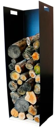 Volcann Modern 102cm Tall Steel Firewood Log Holder - Fireplace Wood Store, Metal Basket with Handheld, Storage for Indoor Woodstove, Fireside Accessories (Goosewing Grey)