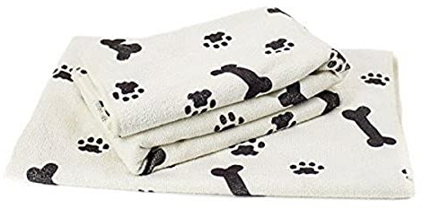 Zwipes 781 Microfiber Pet Towels, 2-Pack Soft Terry Cleaning Cloths, White with Black Bone/Paw Print, Extra Large (30 x 36), Set of 2