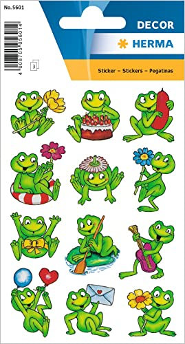 HERMA 5601 Aufkleber Frösche klein, 36 Stück, Tiere Sticker mit lustigen Frosch Motiv, Kinder Etiketten für Fotoalbum Tagebuch Poesiealbum Scrapbooking Geburtstag Dekoration Briefe DIY Basteln