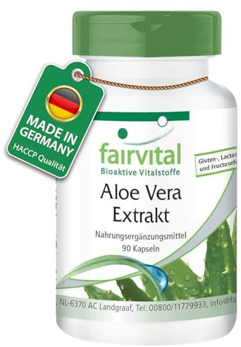 Fairvital | Aloe Vera - 4000mg par dose journalière - fortement dosé - avec Vitamine C - set pour 3 mois - VEGAN - 90 gélules - Aloe Vera Barbadensis Miller