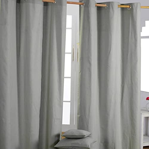 Homescapes 2er Set eifarbige Ösen Gardinen je B137 x L182 cm aus 100% Baumwolle, blickdichte Vorhänge/Dekoschals/Ösenvorhänge für Wohnzimmer oder Küche, grau