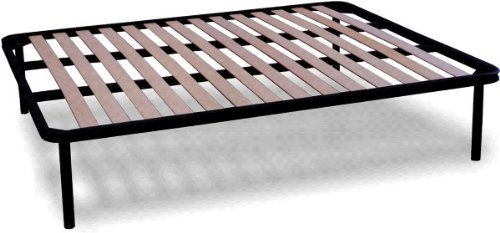 EVERGREENWEB - Double Bed Frame 150x200 cm with strong Iron Frame and Beech Wood Slats Orthopedic, Slatted Bed Frame FULLY ASSEMBLED + 4 Legs, for all Beds Mattresses | Underbed Storage Space | APPLE