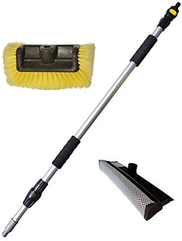 Yachticon Waschbürsten Set Nr. 3 - Alu Teleskop Waschbürste 90-175cm mit Seitenborsten & Ersatz Bürstenkopf mit Schwamm & Abzieher